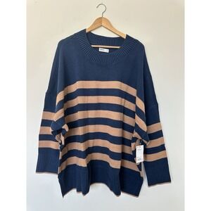 NWT Sonoma Women's 4X Pullover Navy Brown Sweater Drop Shoulder